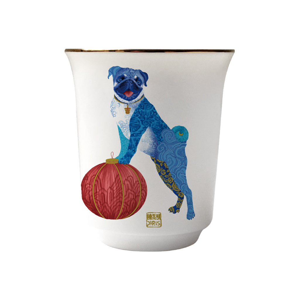 Dog Chinese Zodiac Tea Cup by Chris Chun, featuring fine bone china, 24K gold details, subtle embossed designs, and premium craftsmanship inspired by the National Palace Museum in Taipei.