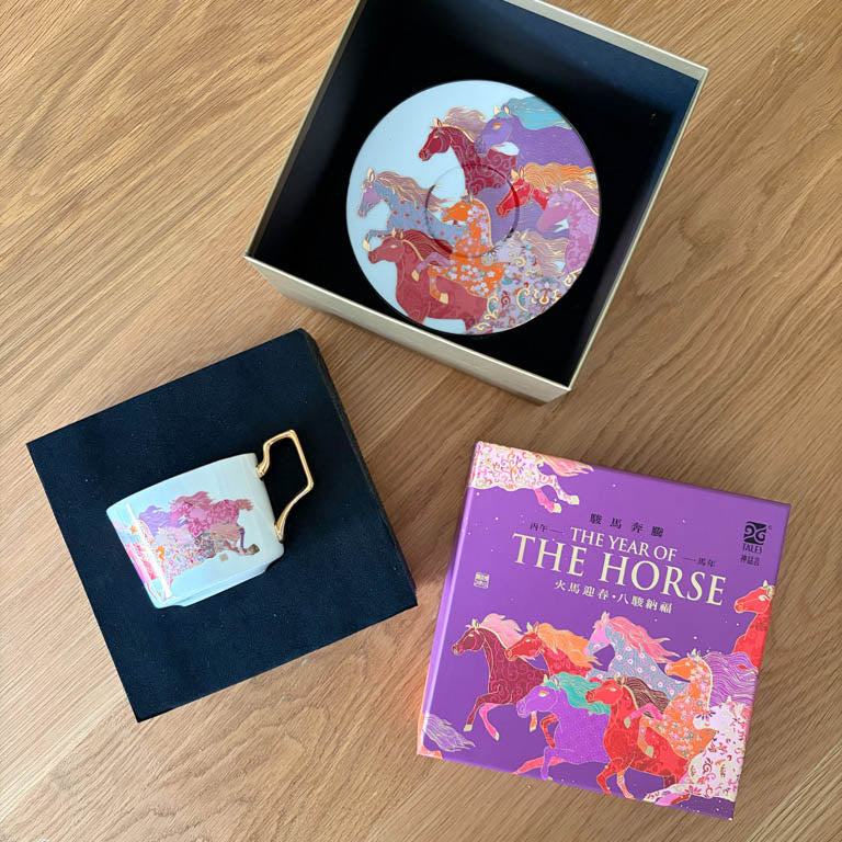 Decorative Tea Cup and Saucer with Chinese Zodiac Horse design