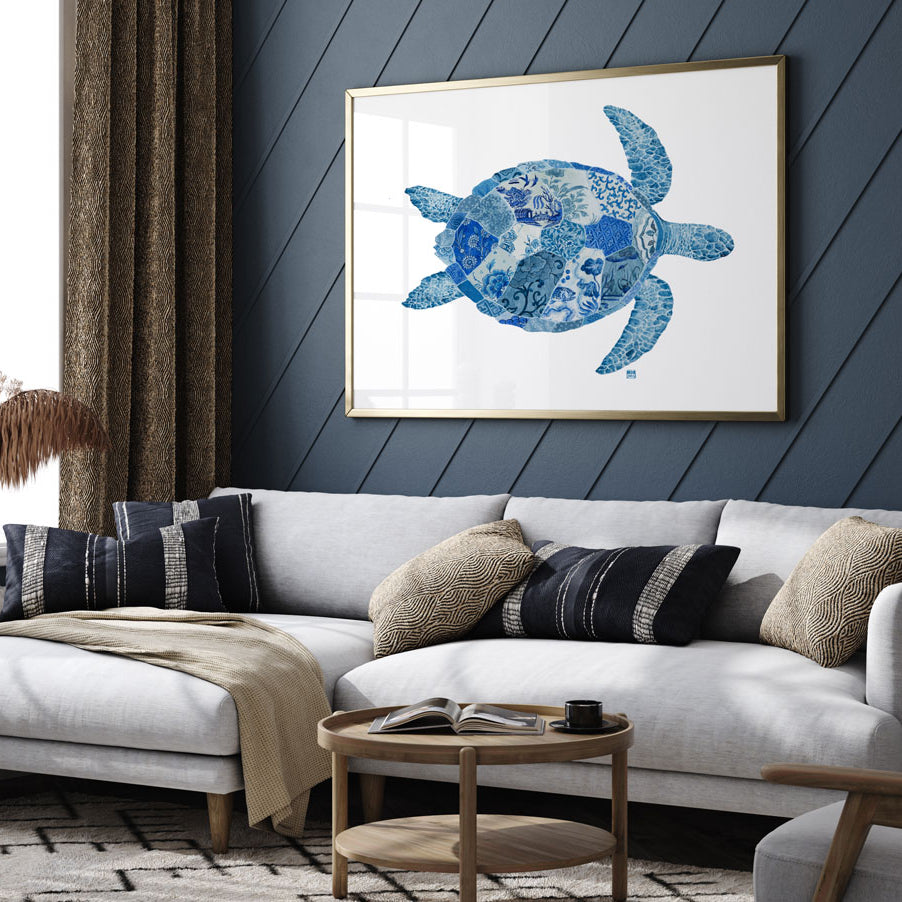 Framed Chinoiserie Turtle Art Print by Artist Chris Chun