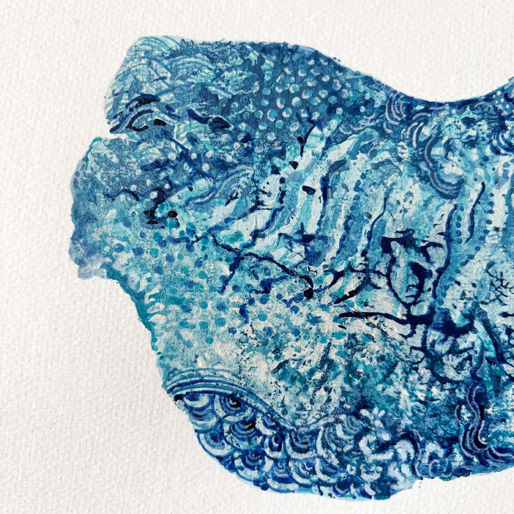 Close-up of a blue and white patterned cuttlefish