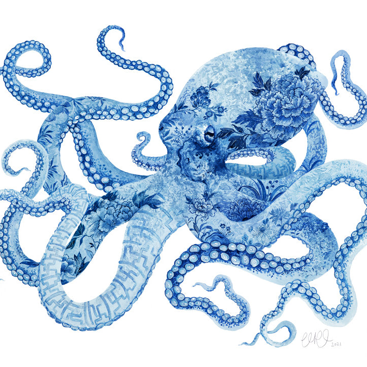 'Professor Peony' Octopus Fine Art Print by Artist Chris Chun.