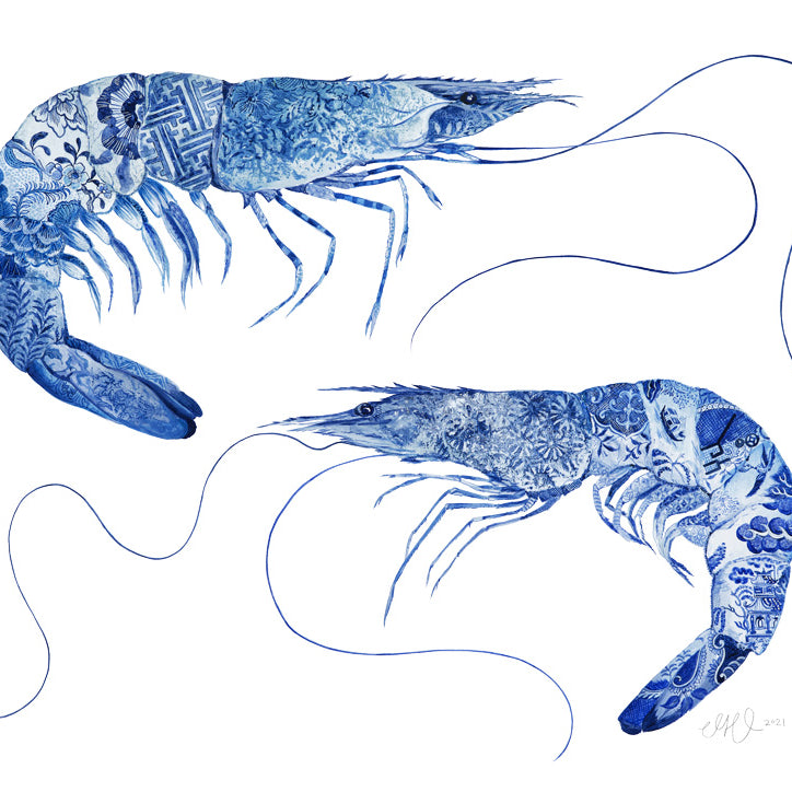 'Tang and Willow' Prawn Fine Art Print by Artist Chris Chun. Willow inspired.