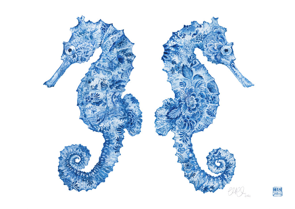 'The Delft Brothers' Seahorse Fine Art Print by Artist Chris Chun. 