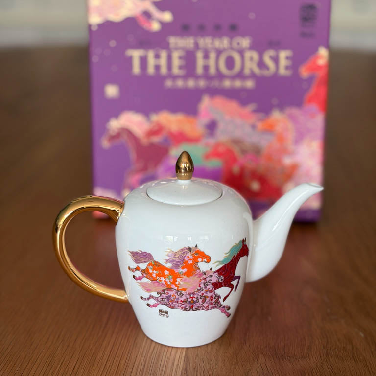 Chinese Zodiac Horse Fine Bone China Teapot with 24K Gold