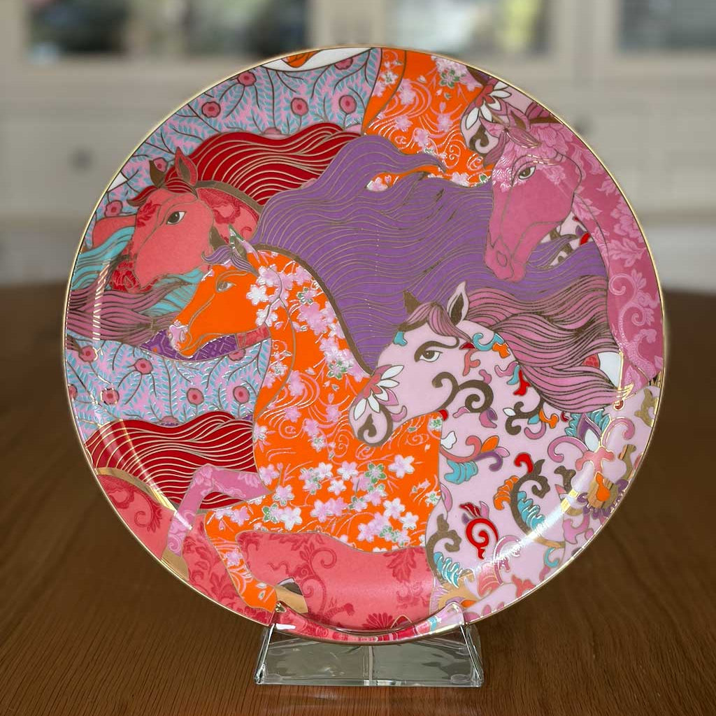 2026 Horse Plate with Glass Stand by Artist Chris Chun