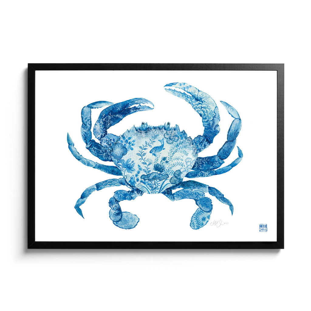 'The Sea Walker' Crab Framed Fine Art Print by Artist Chris Chun. Black Frame