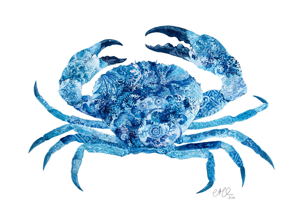 Blue crab painting on a white background