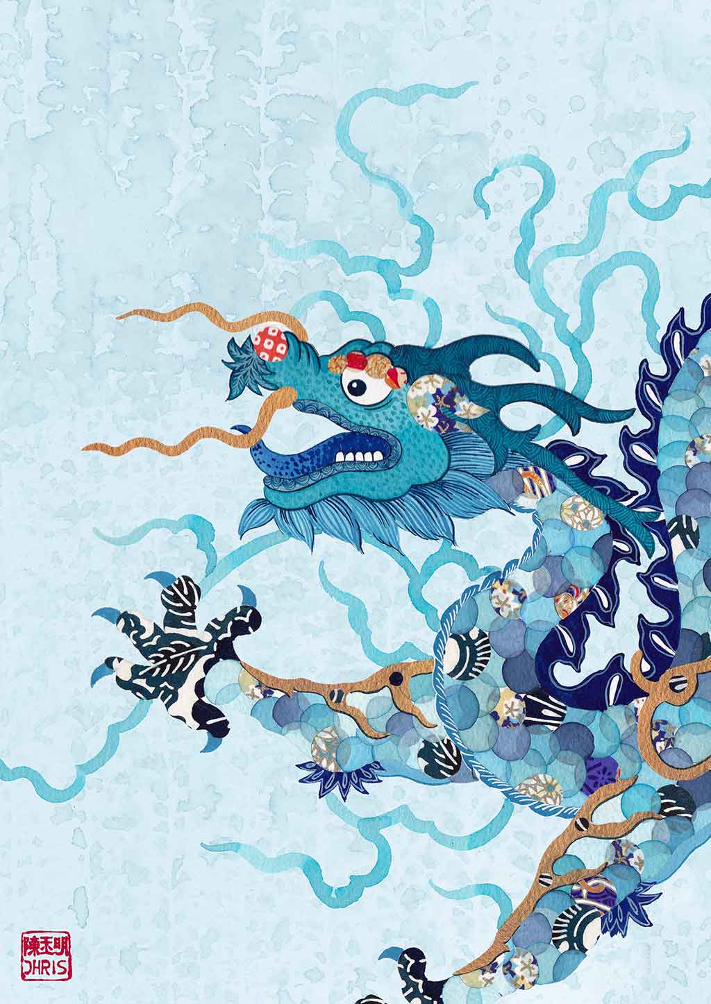 Featuring the 12 animals of the Chinese Lunar Calendar, Australian Chinese artist Chris Chun has created a colourful and whimsical series of paintings that uniquely capture the personality trait of each zodiac animal. The Dragon is the 5th animal of the Zodiac.