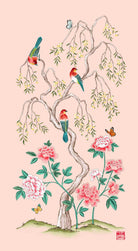 Pink Blossom - Chinoiserie inspired fine art print created by Artist and Textile Designer Chris Chun. Features Pink peony roses, birds and butterflies.