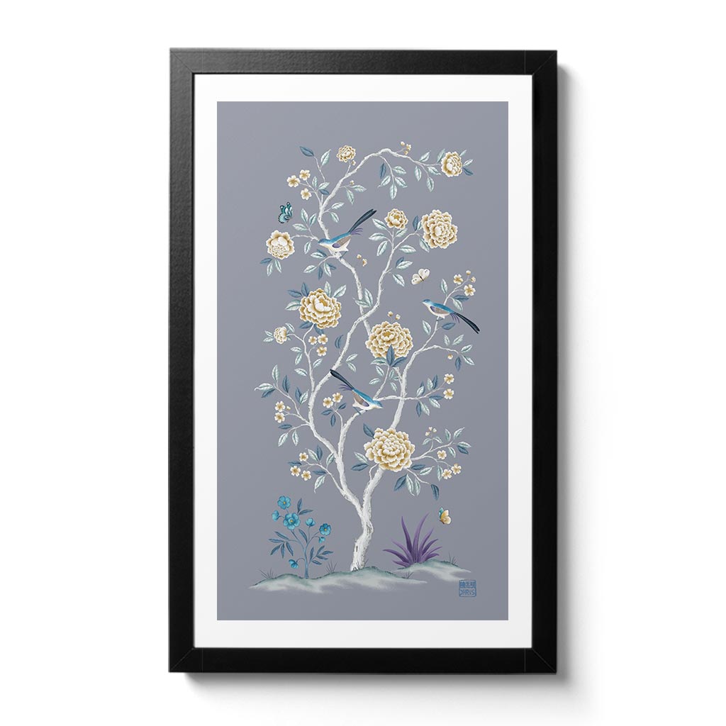 Golden Peony inspired by Chinoiserie Wallpaper Panels. Hand Painted by Artist Chris Chun. Wall Decor for the Home.