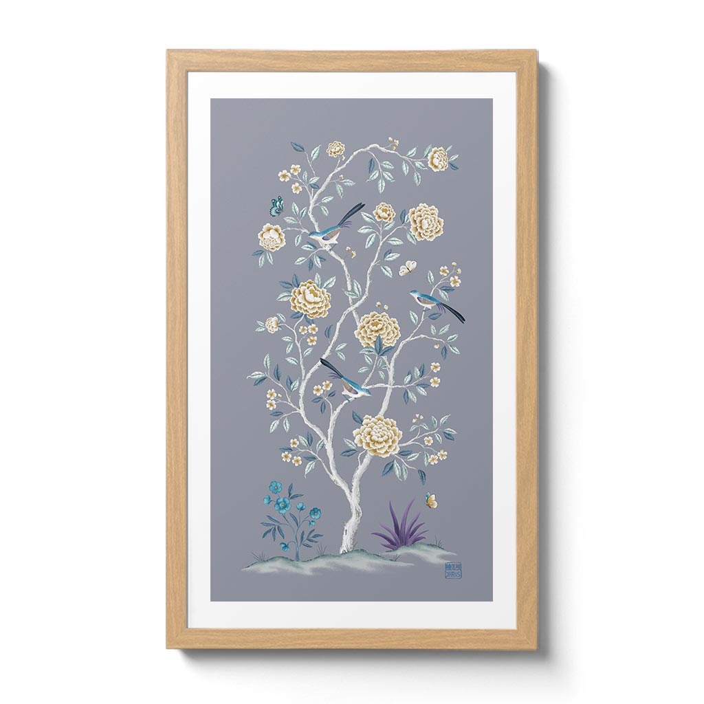 Golden Peony inspired by Chinoiserie Wallpaper Panels. Hand Painted by Artist Chris Chun. Wall Decor for the Home.