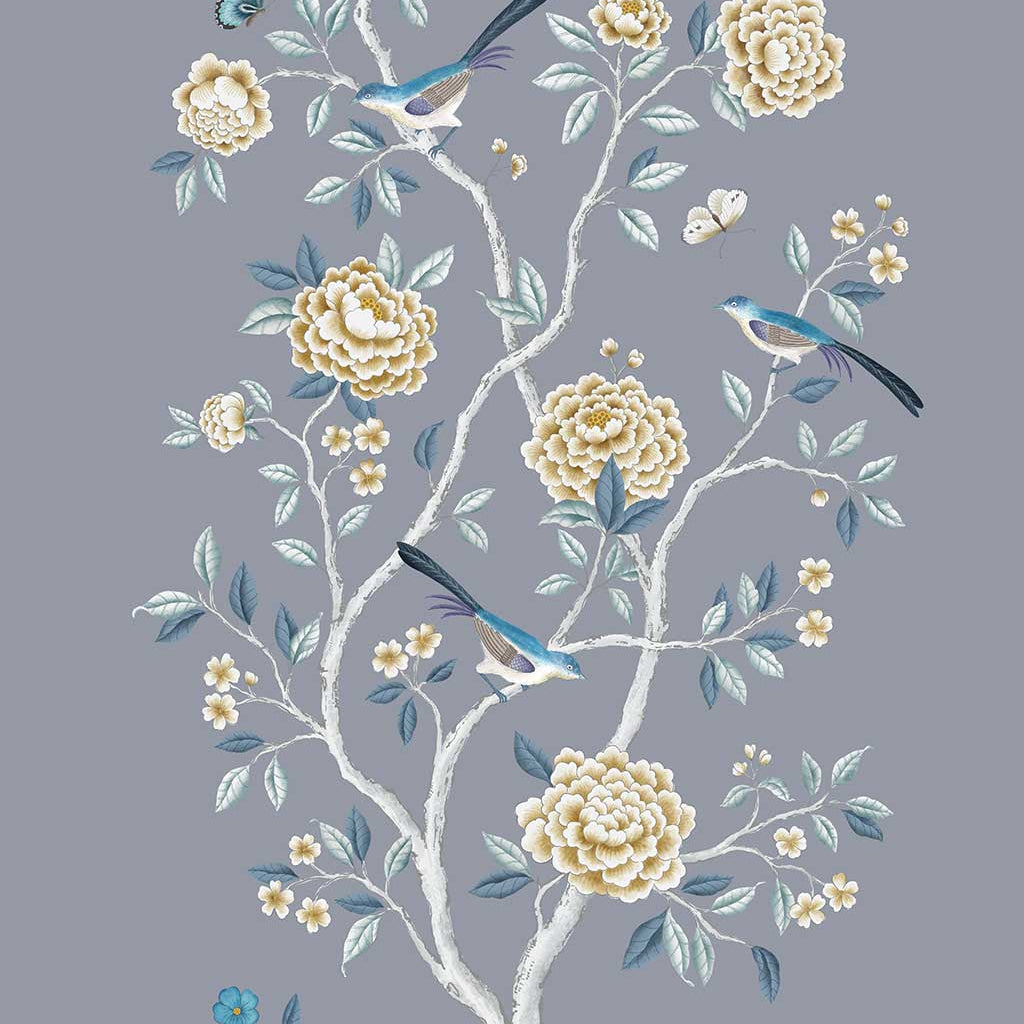 Golden Peony inspired by Chinoiserie Wallpaper Panels. Hand Painted by Artist Chris Chun. Wall Decor for the Home.