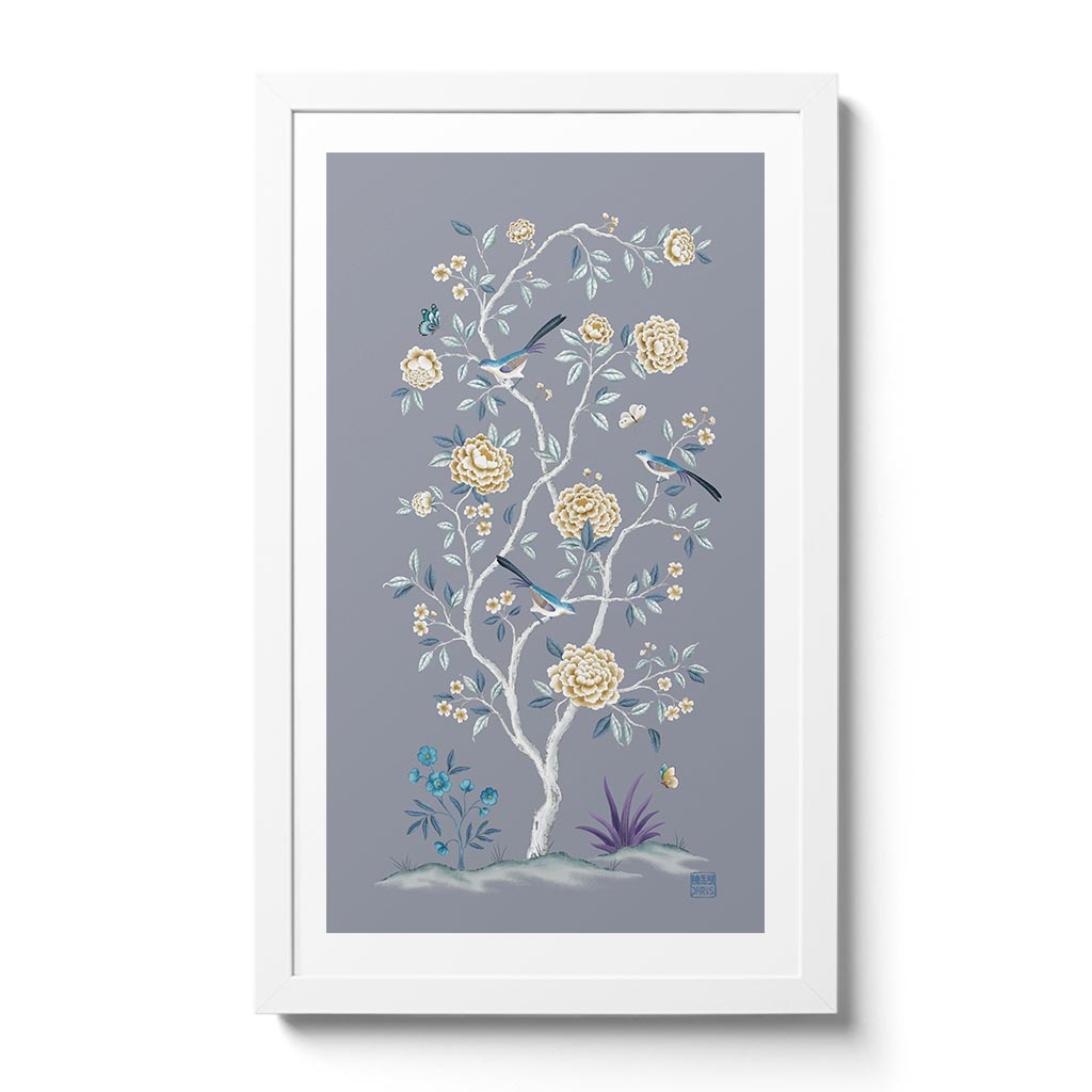 Golden Peony inspired by Chinoiserie Wallpaper Panels. Hand Painted by Artist Chris Chun. Wall Decor for the Home.