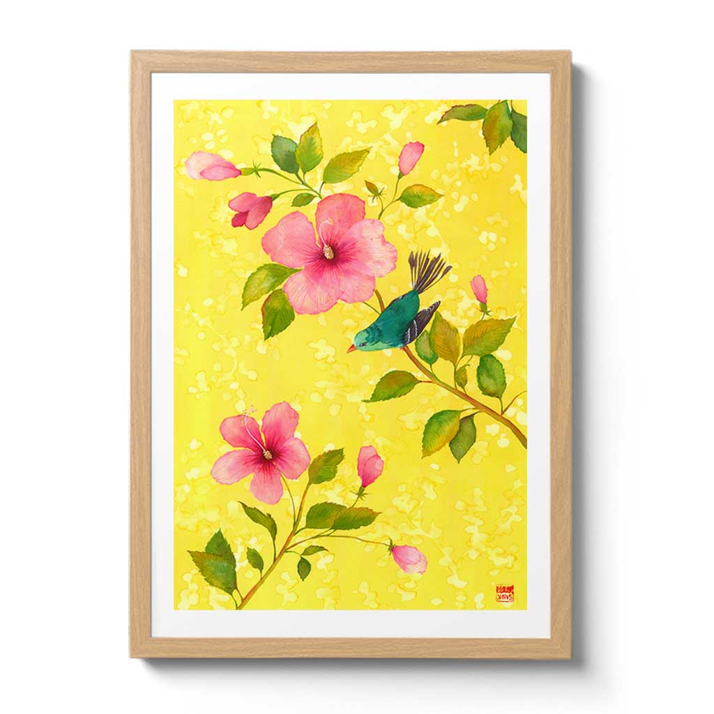 Hibiscus With Bird Fine Art Print by Artist Chris Chun