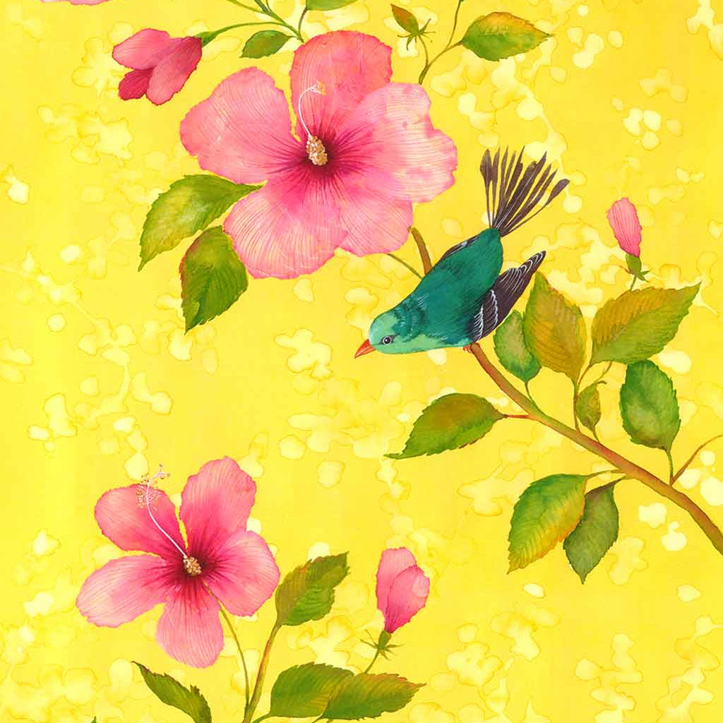 Hibiscus With Bird Fine Art Print by Artist Chris Chun
