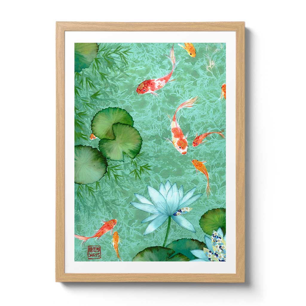 Koi Fish Fine Art Prints and Wall Decor by Australian Chinese Artist Chris Chun. Add beauty and positive feng shui to the home with Pool Of Long Life.