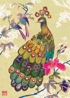 Contemporary Chinoiserie Artist Chris Chun combines his exquisite mixed media paintings with embroidery from antique textiles. Golden Peacock is from The Riches of Nature Collection.