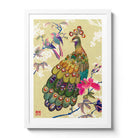 Contemporary Chinoiserie Artist Chris Chun combines his exquisite mixed media paintings with embroidery from antique textiles. Golden Peacock is from The Riches of Nature Collection.