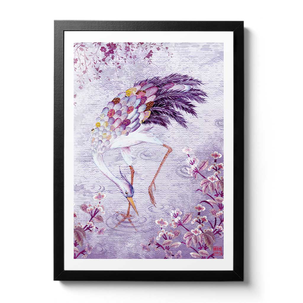 Contemporary Chinoiserie Artist Chris Chun combines his exquisite mixed media paintings with embroidery from antique textiles. Mr Crane is from The Riches of Nature Collection.