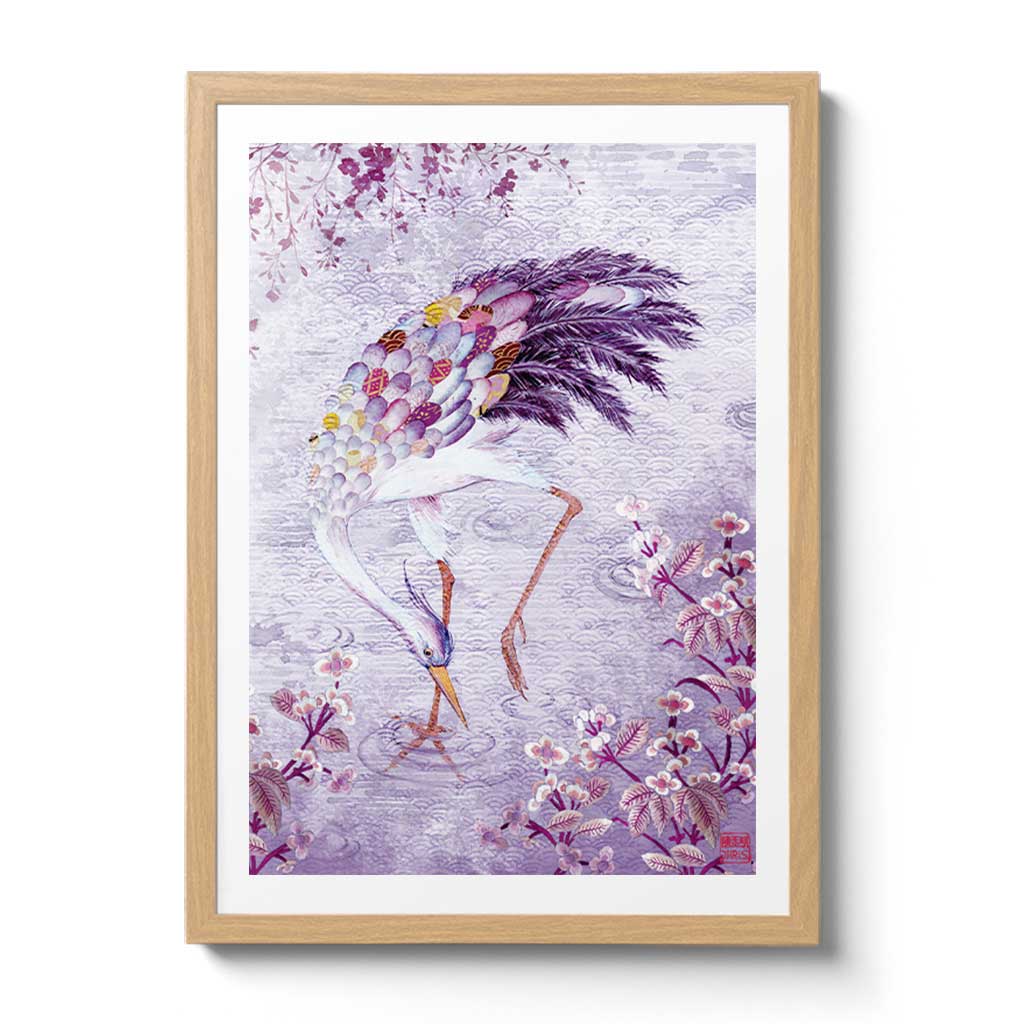 Contemporary Chinoiserie Artist Chris Chun combines his exquisite mixed media paintings with embroidery from antique textiles. Mr Crane is from The Riches of Nature Collection.
