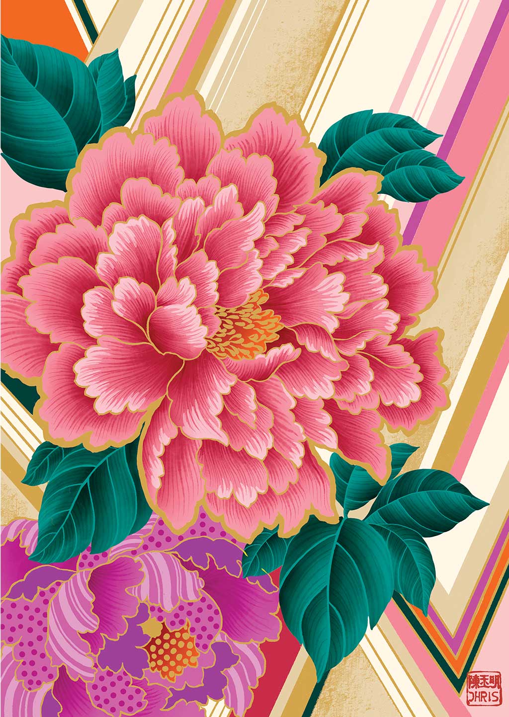 Peony Indochine Fine Art Print by Artist Chris Chun