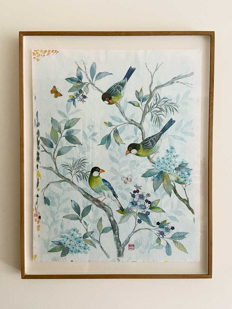 'Lanna Garden' Chinoiserie inspired Original Painting by Artist Chris Chun. Mixed Media on Awagami Paper.