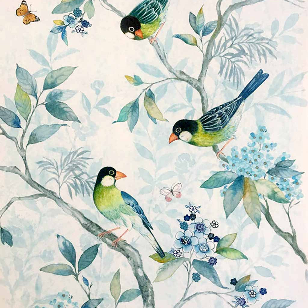 'Lanna Garden' Chinoiserie inspired Original Painting by Artist Chris Chun. Mixed Media on Awagami Paper.