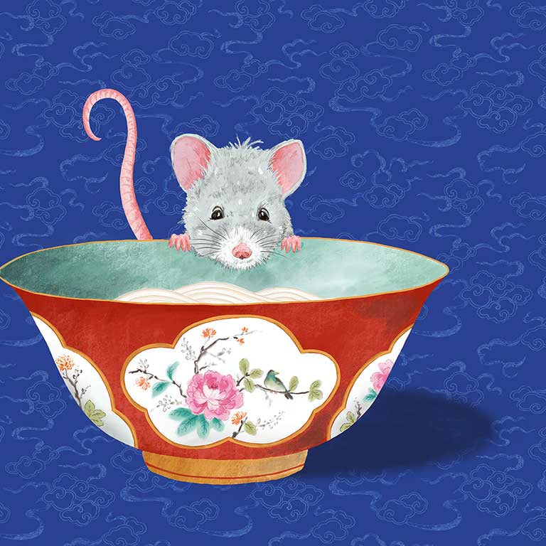 Chinese Zodiac Rat Wall Art created by Australian Chinese artist Chris Chun. Chinoiserie Rat Fine Art Print