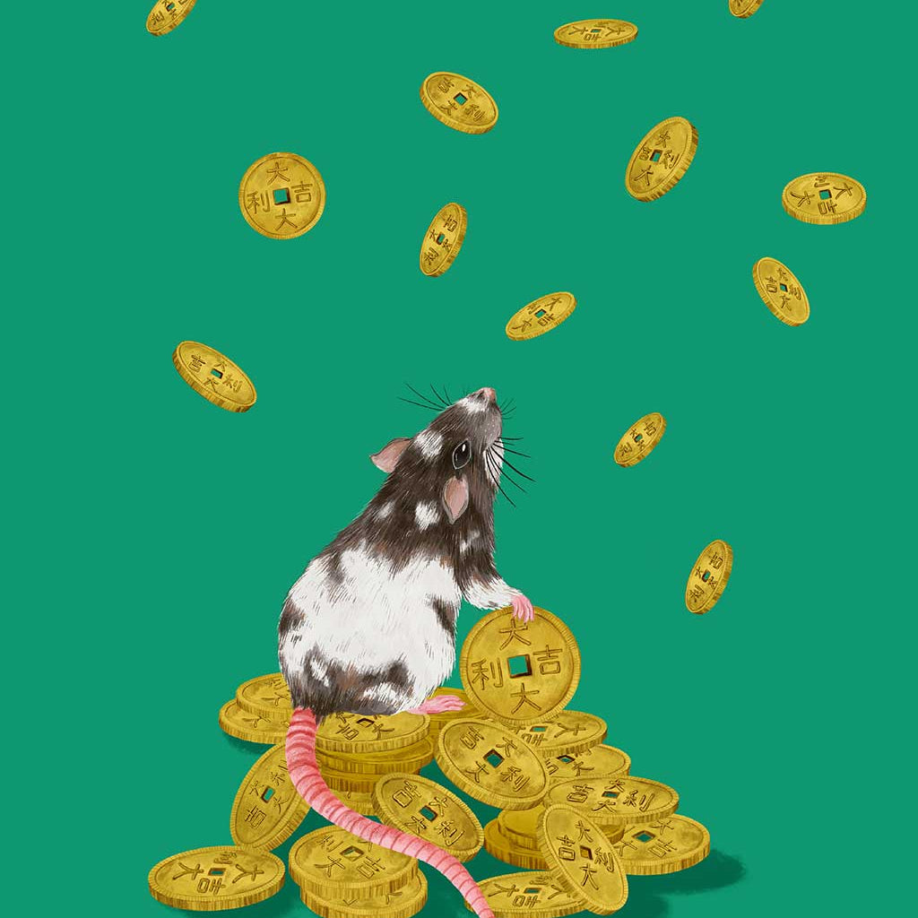 'Lucky Coins' Rat Print  by Artist Chris Chun