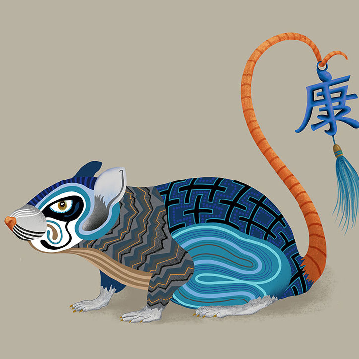 Chinese Zodiac 2020 Fine Art Print. Metal Rat Art. Chinoiserie Art by Australian Chinese artist Chris Chun