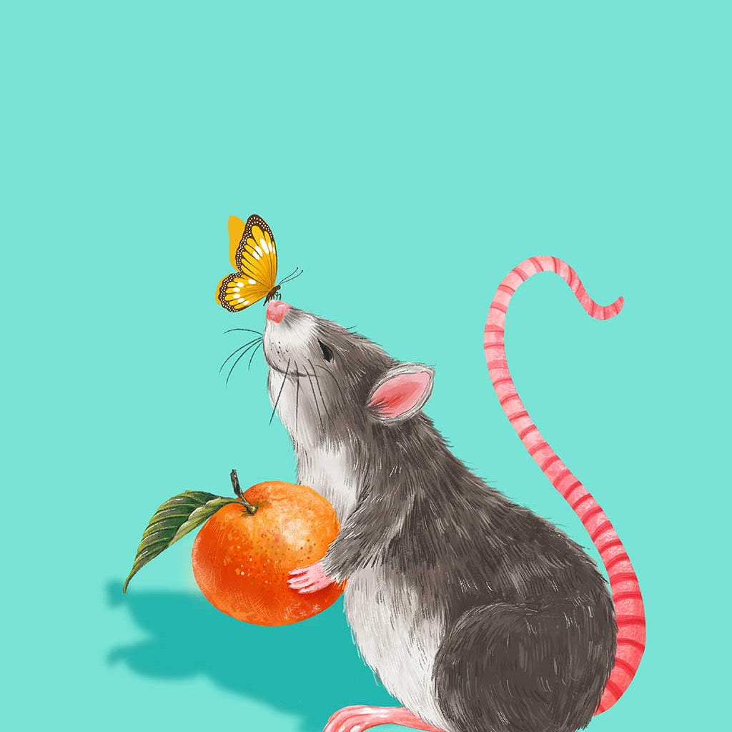 Lucky Peach by Australian Chinese Artist Chris Chun. Chinese Zodiac Year of the Rat fine art prints designed to bring good fortune, health, and prosperity for their owners.