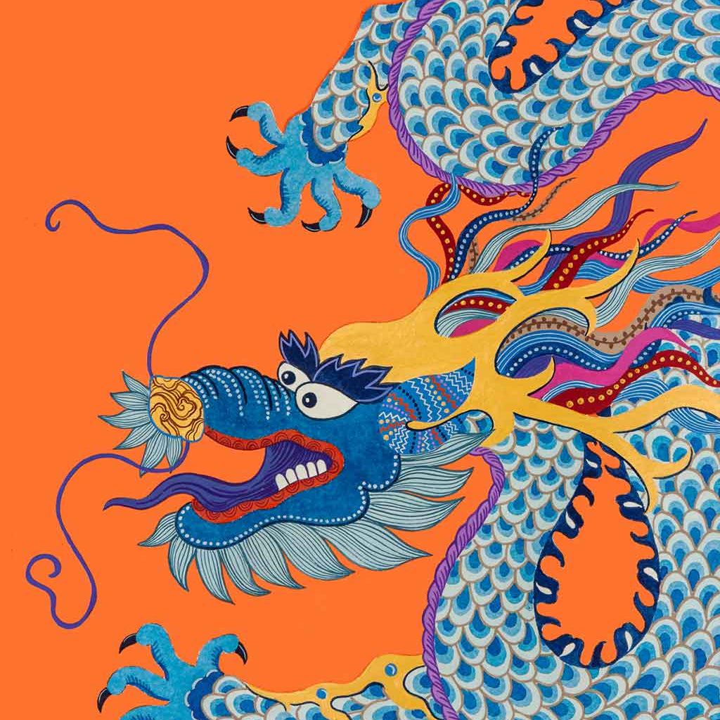 Featuring the 12 animals of the Chinese Lunar Calendar, Australian Chinese artist Chris Chun has created a colourful and whimsical series of paintings that uniquely capture the personality trait of each zodiac animal. The Dragon is the 5th animal of the Zodiac.