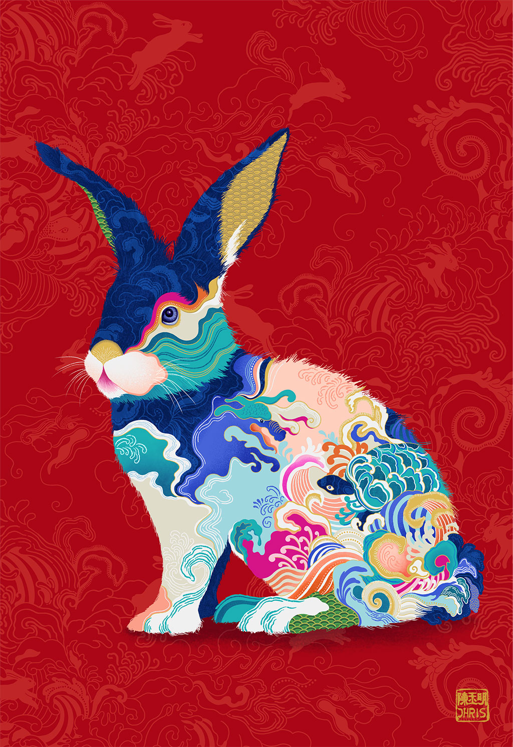 Lucky Rabbit 2023 Chinese Zodiac Art Print by Artist Chris Chun