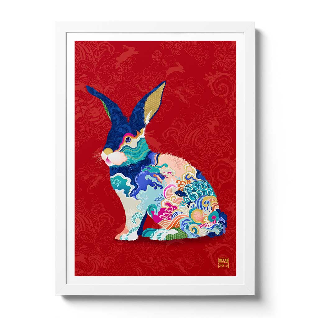 Framed Water Rabbit Chinese Zodiac Art Print by Artist Chris Chun