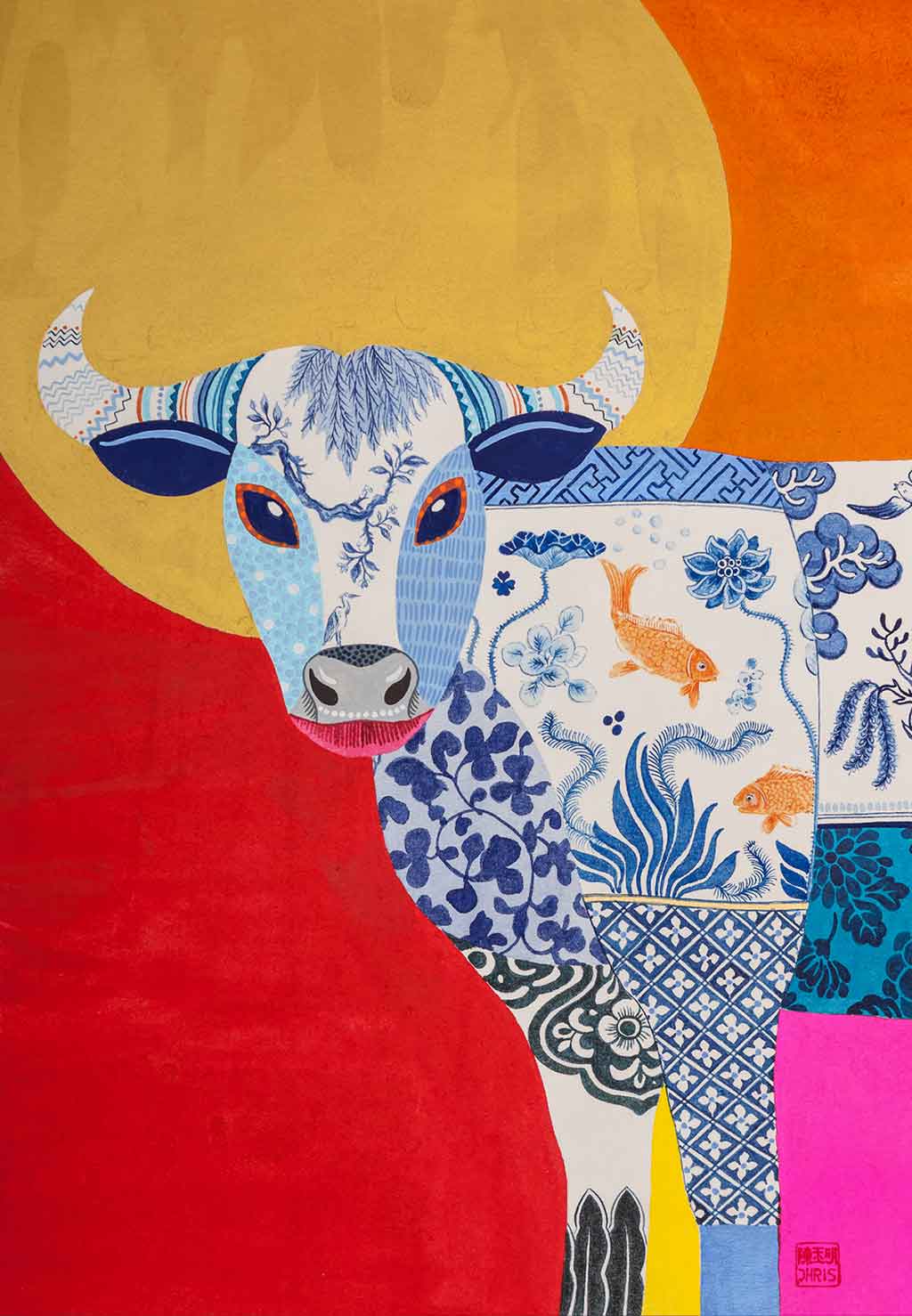 Chinese Zodiac Ox Fine Art Print. Available Framed/ Unframed. A unique and ideal present for those born in Year of the Ox - 1925, 1937, 1949, 1961, 1973, 1985, 1997, 2009, 2021