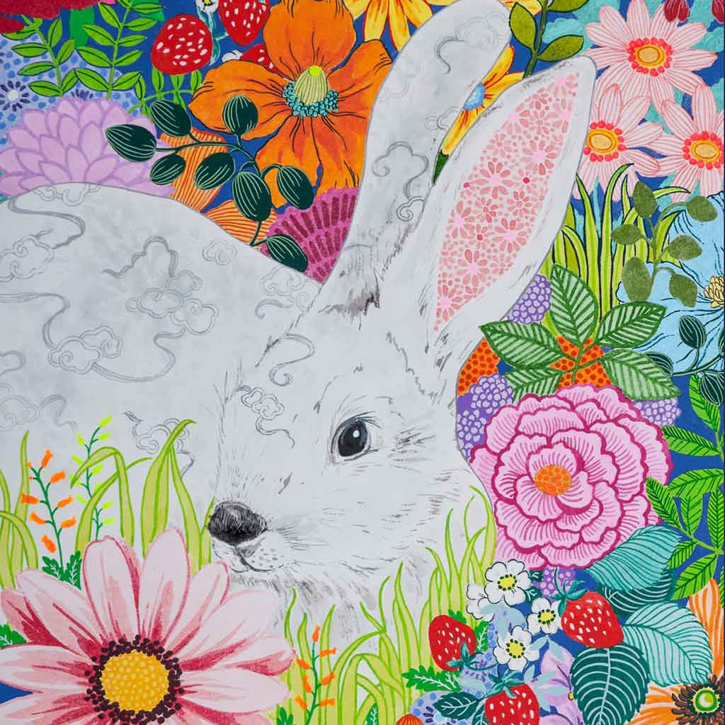 Chinese Zodiac Rabbit Fine Art Print by Artist Chris Chun. This print makes a gorgeous and unique gift idea for those born this year and in other rabbit years - 1927, 1939, 1951, 1963, 1975, 1987, 1999, 2011, 2023.