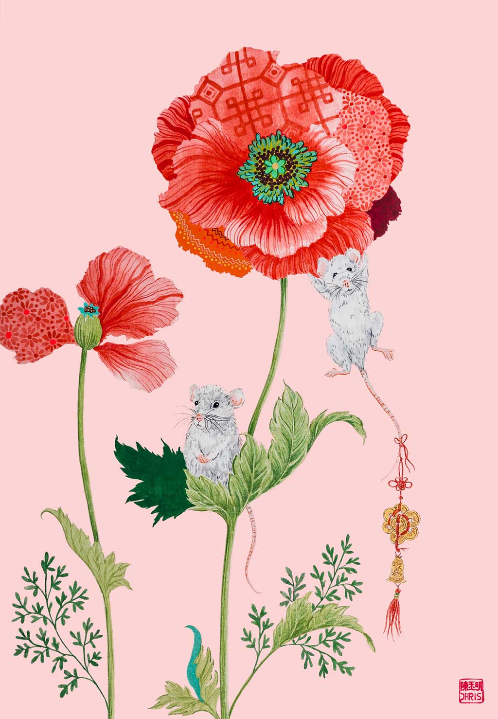 Chinese Zodiac Rat Fine Art Print by Australian Chinese Artist Chris Chun. The perfect gift for those born in 1924, 1936, 1948, 1960, 1972, 1984, 1996, 2008, 2020 as they have been created to bring good fortune, health and prosperity to their owners!