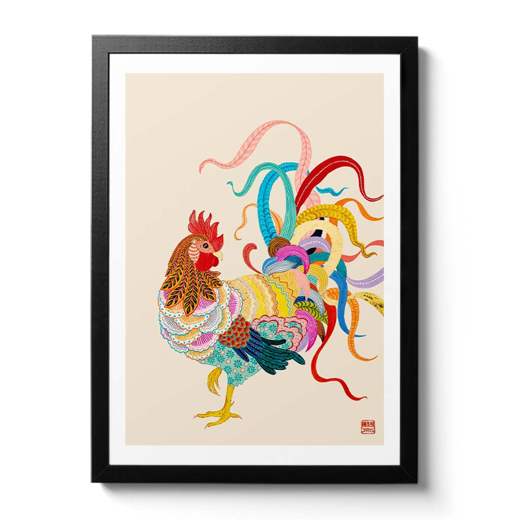 Chinese Zodiac Rooster Fine Art Print by Australian Chinese Artist Chris Chun. The perfect gift for those born in 1933, 1945, 1957, 1969, 1981, 1993, 2005, 2017 as they have been created to bring good fortune, health and prosperity to their owners!