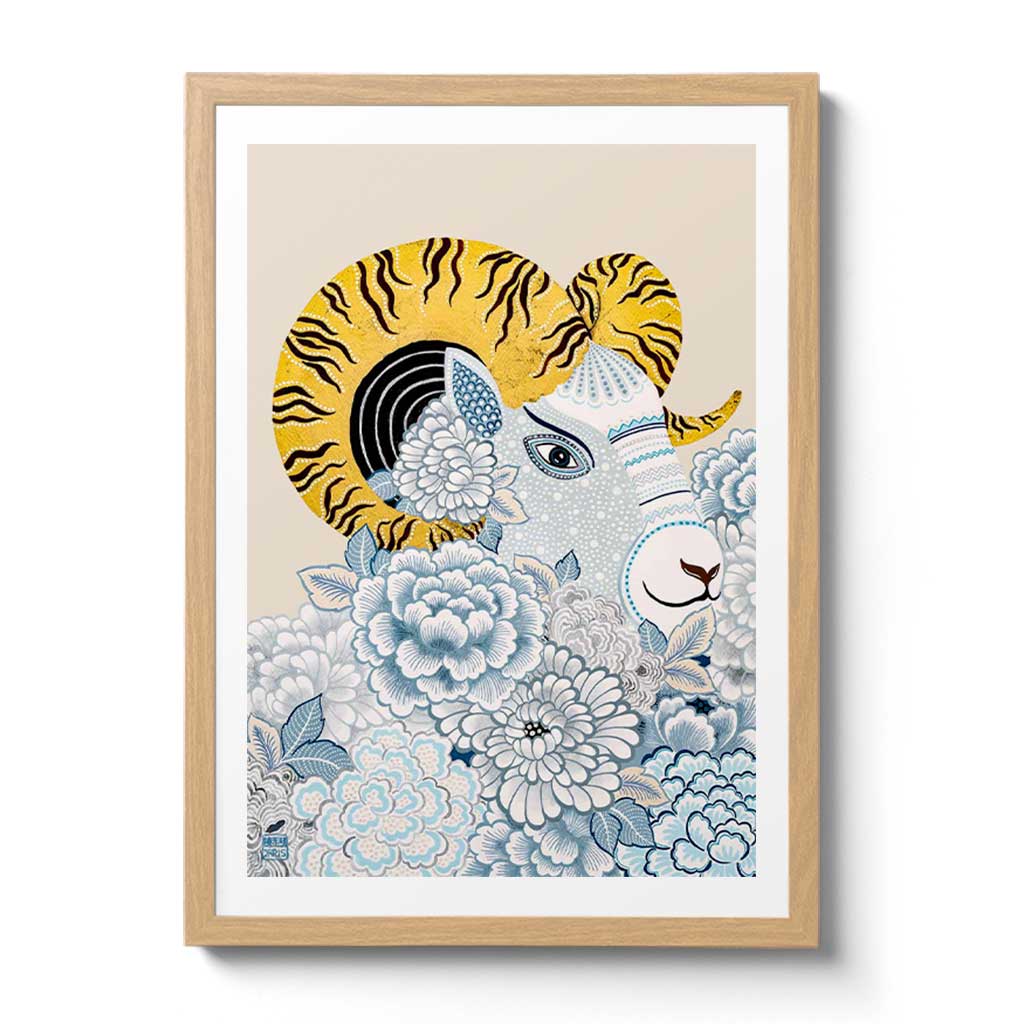 Chinese Zodiac Sheep Fine Art Print by Australian Chinese Artist Chris Chun. The perfect gift for those born in 1931, 1943, 1955, 1967, 1979, 1991, 2003, 2015 as they have been created to bring good fortune, health and prosperity to their owners!