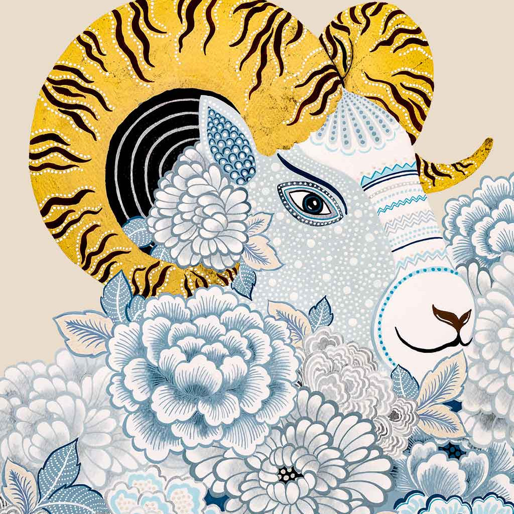 Chinese Zodiac Sheep Fine Art Print by Australian Chinese Artist Chris Chun. The perfect gift for those born in 1931, 1943, 1955, 1967, 1979, 1991, 2003, 2015 as they have been created to bring good fortune, health and prosperity to their owners!