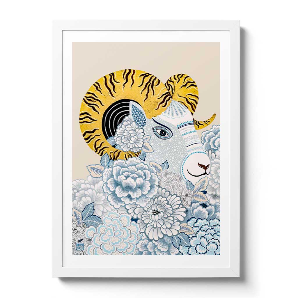 Chinese Zodiac Sheep Fine Art Print by Australian Chinese Artist Chris Chun. The perfect gift for those born in 1931, 1943, 1955, 1967, 1979, 1991, 2003, 2015 as they have been created to bring good fortune, health and prosperity to their owners!