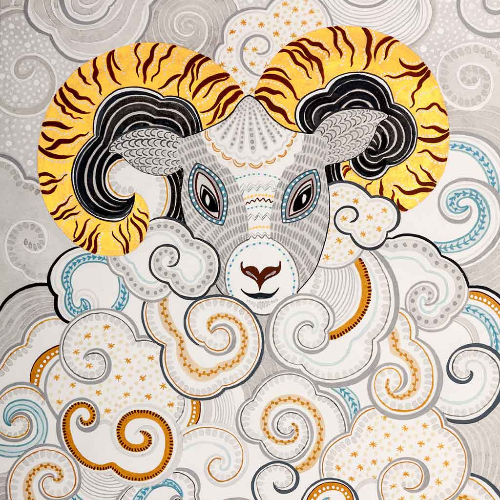 Chinese Zodiac Sheep Fine Art Print by Australian Chinese Artist Chris Chun. The perfect gift for those born in 1931, 1943, 1955, 1967, 1979, 1991, 2003, 2015 as they have been created to bring good fortune, health and prosperity to their owners!