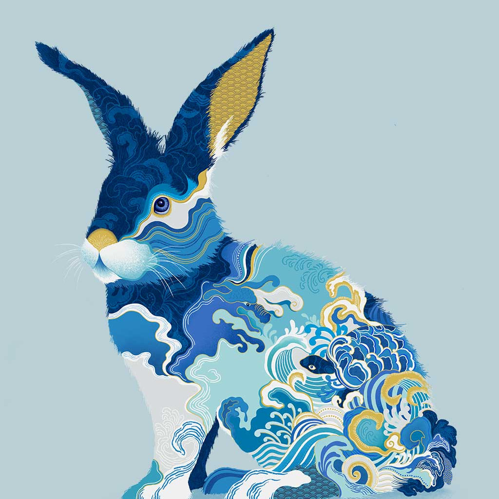 Water Rabbit Chinese Zodiac Art Print by Artist Chris Chun