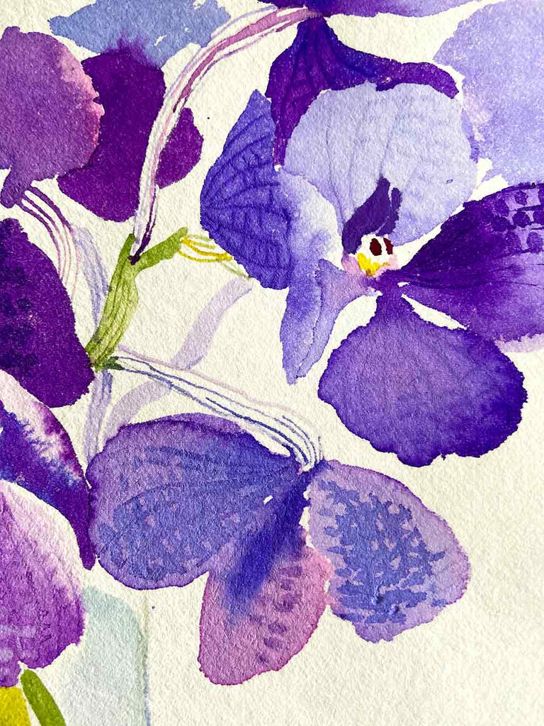 Original Ink Painting of the Purple Cattelya Orchid by Artist Chris Chun