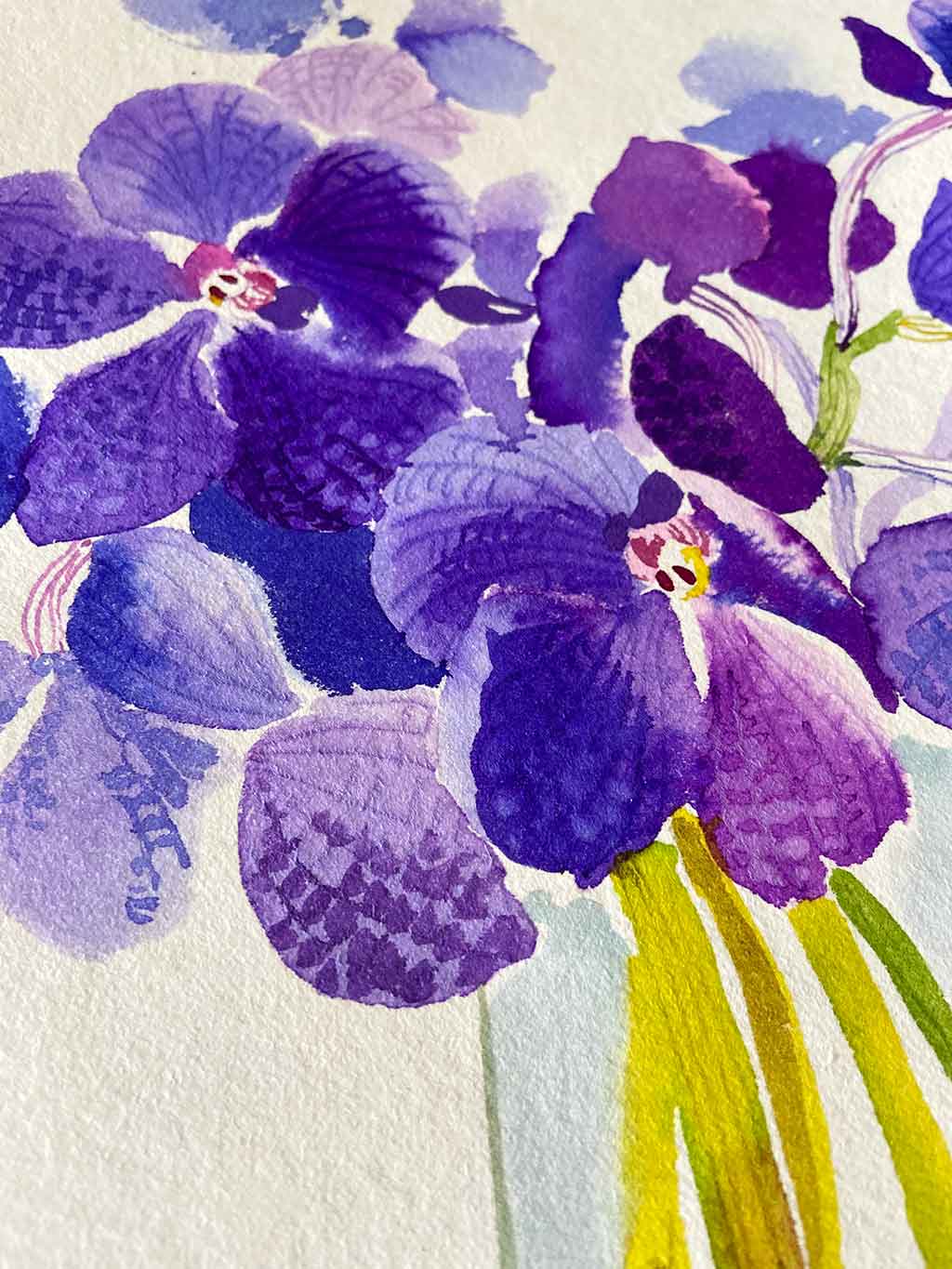 Original Ink Painting of the Purple Cattelya Orchid by Artist Chris Chun