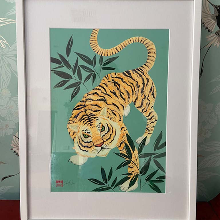 A3 Framed Tiger Print with Gold Leaf and Hand Signed by Chris Chun