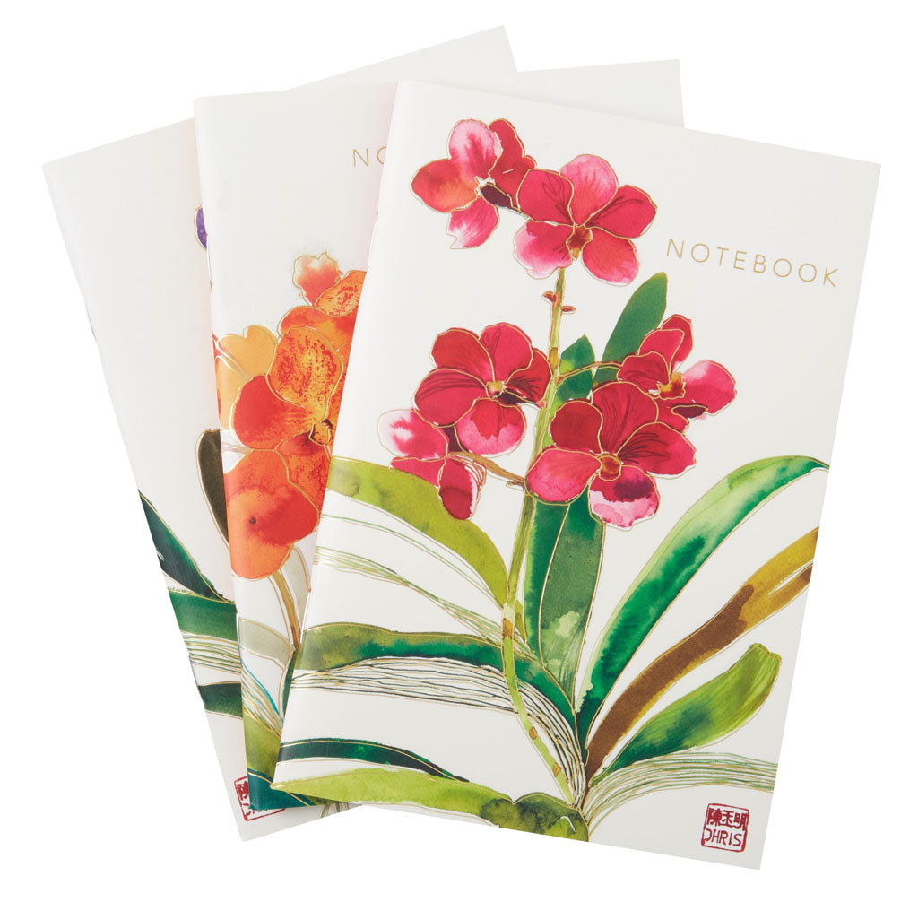 Set of 3 Orchid Notebooks with Gold Foil Accents by Artist Chris Chun