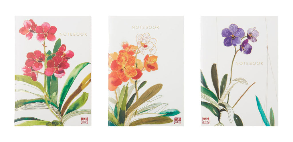Set of 3 Orchid Notebooks with Gold Foil Accents by Artist Chris Chun