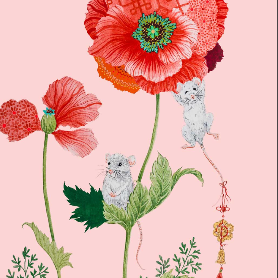 Chinese Zodiac Rat and Poppy Print by Chris Chun