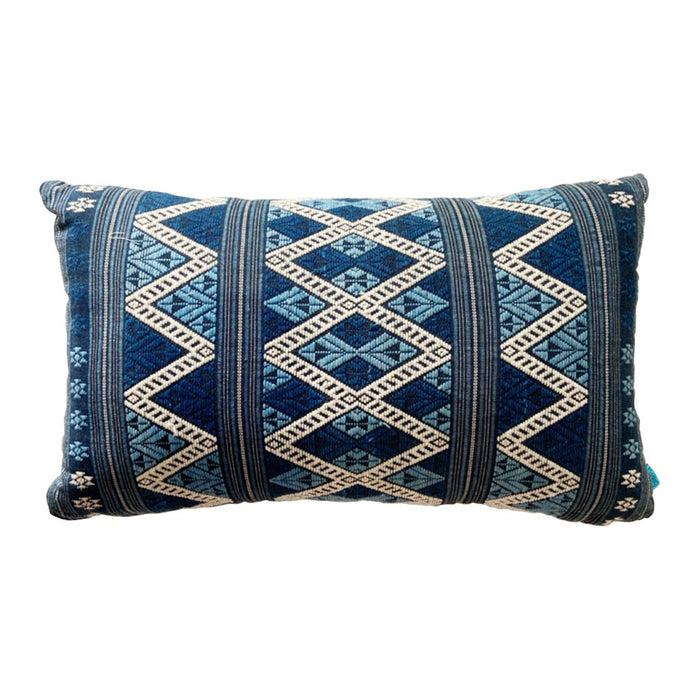 Hand Woven Blue White Cotton Linen Pillow